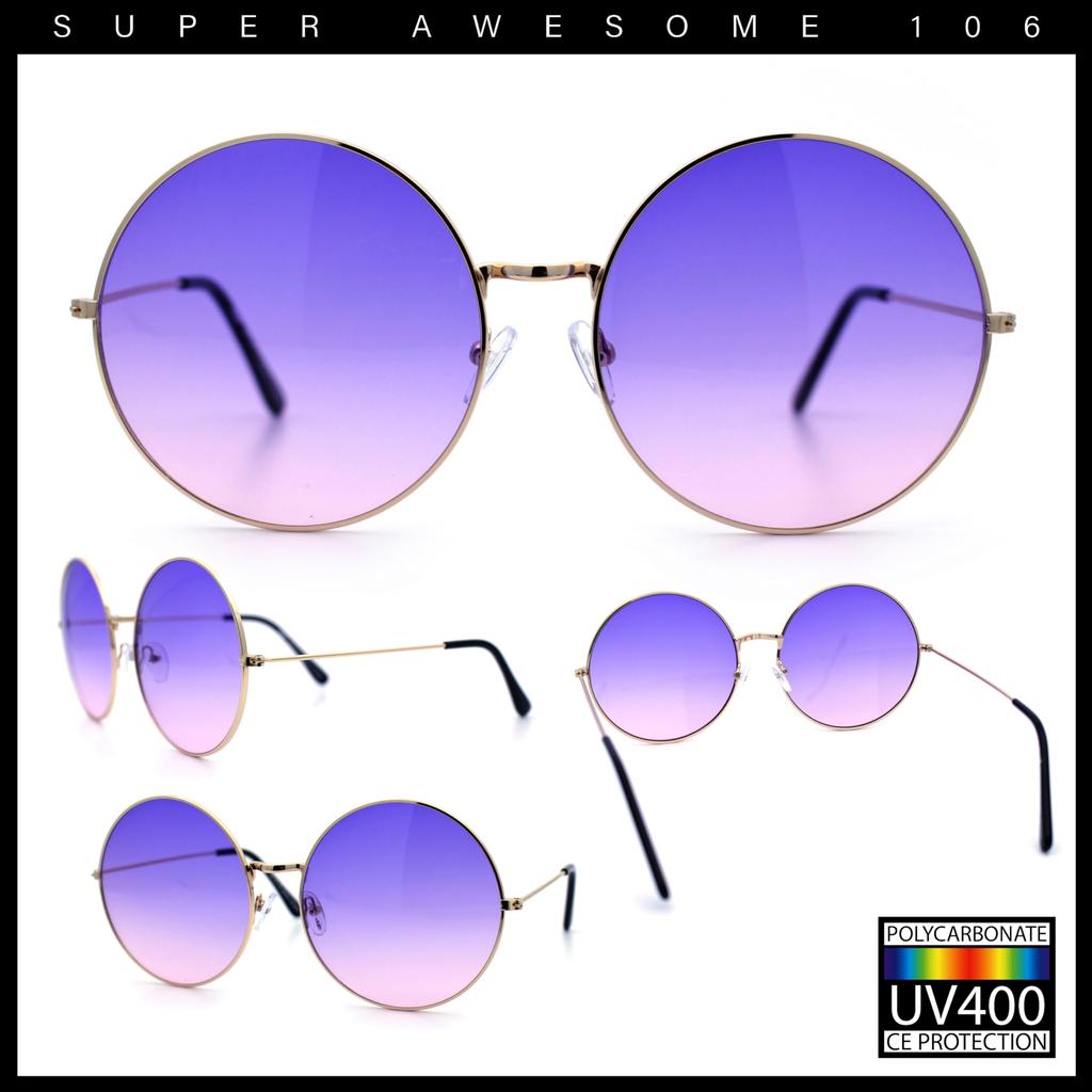 SA106 Classic Oversized Joplin Style Hippie Round Circle Lens One Pink Women's Sunglasses, Size, Gold, Purple,