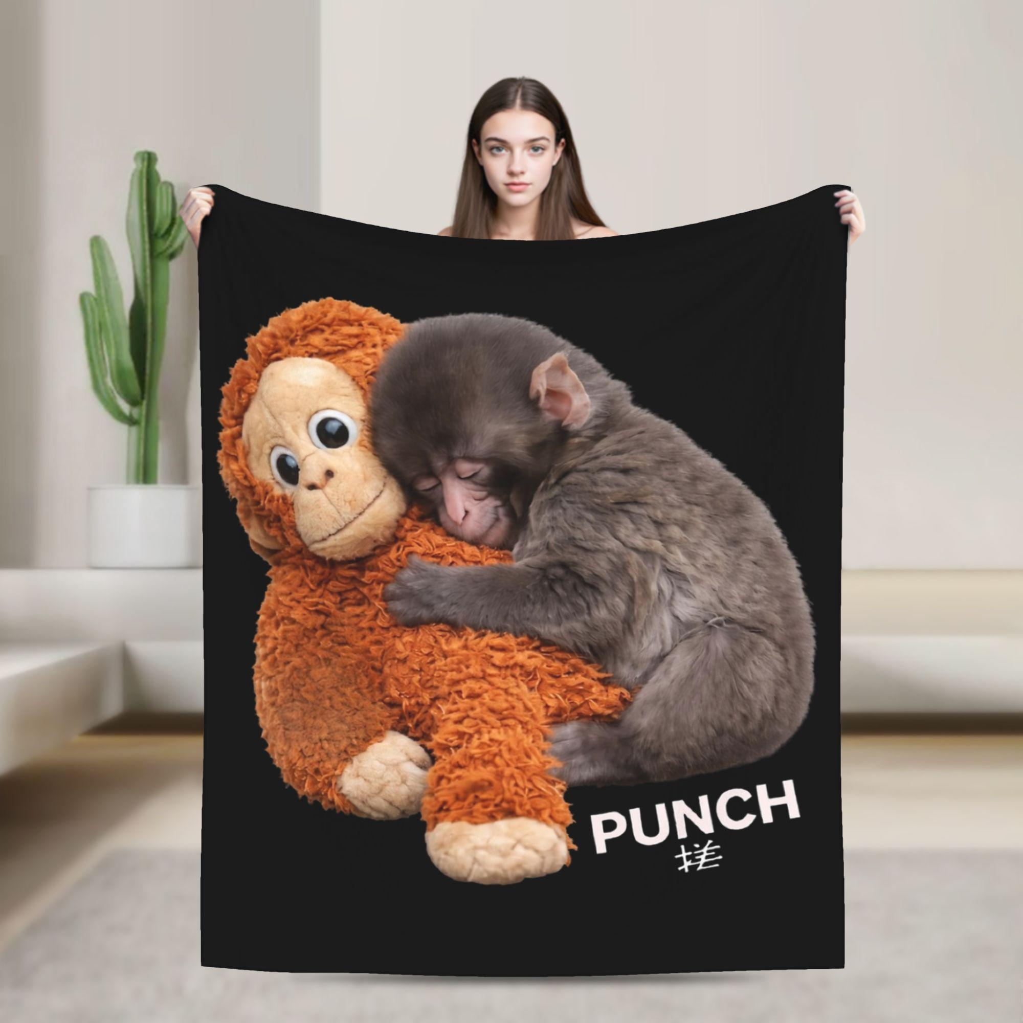 

Baby Macaque Hugging Plush Cute Monkey Punch Blankets Flannel Portable Lightweight Throw Blanket for Bedding Couch Bedspread 100x150cm