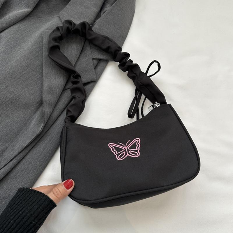 Sevimli Nakışlı Fiyonklu Kelebek Omuz Çantası Kadınlar Pileli El Çantası Yarım Ay Koltuk Altı Çantası Moda Oxford Naylon Fiyonklu Bez Çanta