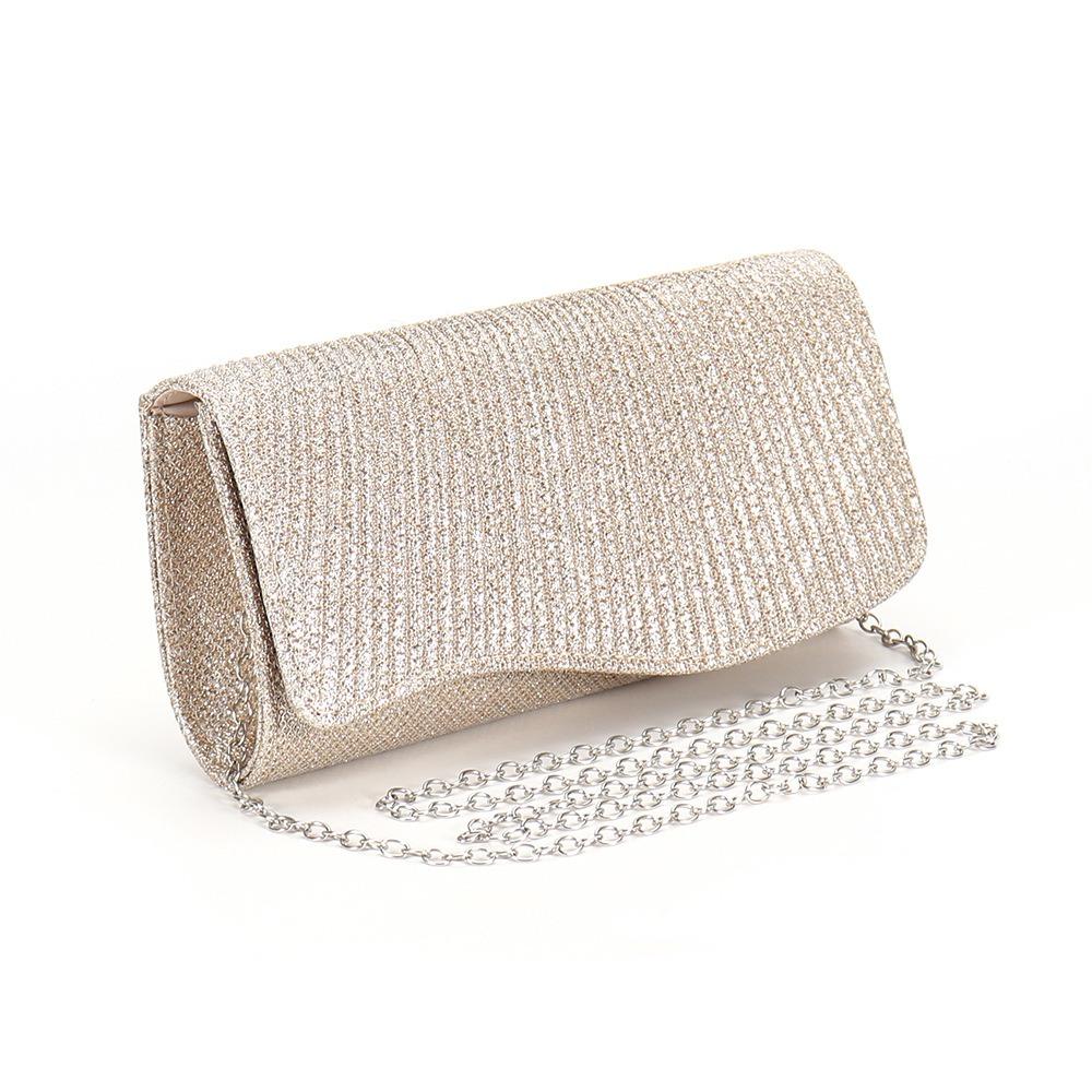 Modische Glitzer-Handtasche Silberfarbene Clutch Kettentasche Kette Schulter Elegante Lange Geldbörse Abend