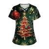 Kvinners Juletrykk Uniform Arbeidsuniform V-hals Pocket Protective Work Uniform