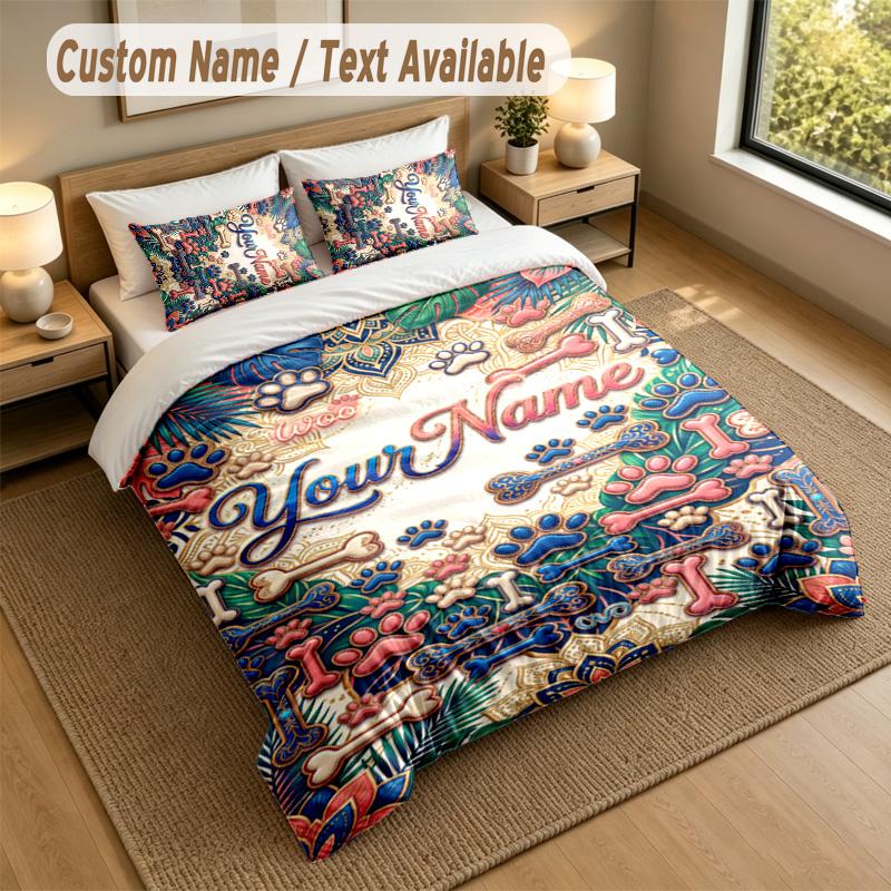Dog Theme Personalized 3Pcs Bedding Set Custom Text & Name 1 Sheet 2 Pillowcases Household Bedding 1pc