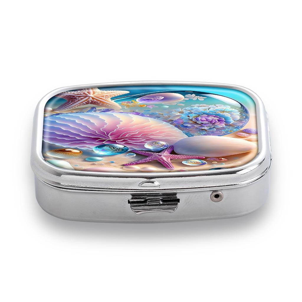 Portapillole Portatile con 2 Scomparti, Mini Custodia Organizer in Metallo per Medicine, Carino Contenitore Stampato per Pillole, Vitamine, Gioielli, Viaggio, Uso Quotidiano