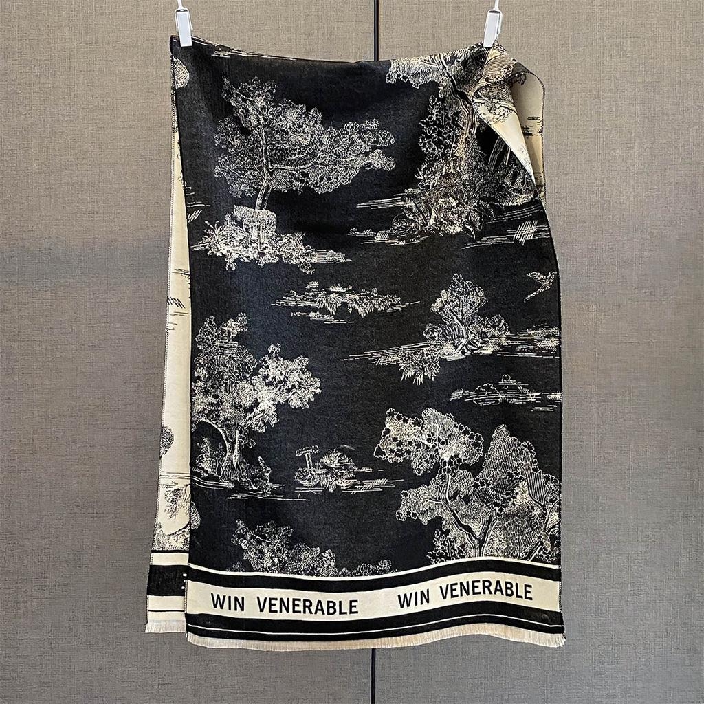 Autumn And Winter Retro Style Warm Scarf Shawl Classic Landscape Letter Printing Decorative Scarf Imitation Cashmere Large Shawl