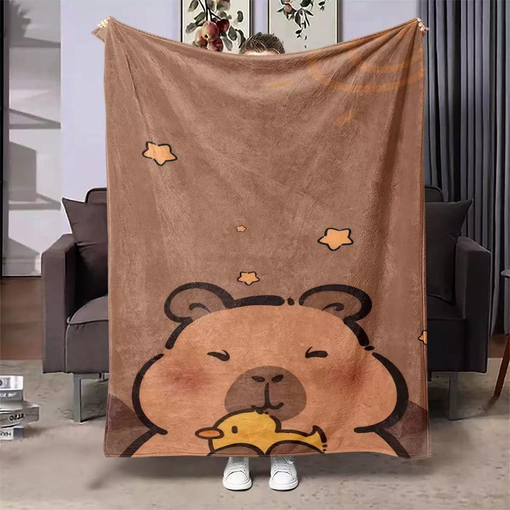 Weiche Flanell Cartoon Capybara mit Enten-Print Überwurfdecke - Digitaldruck Wendbar Polyesterflanell, Ganzjahres-Kuscheldecke für Zuhause Büro