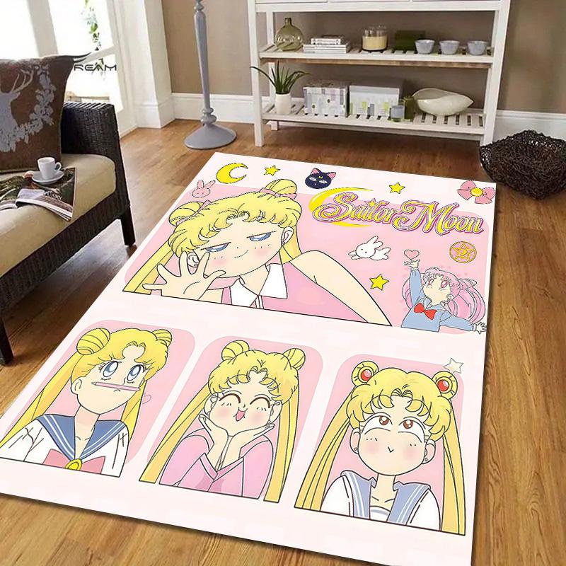 Sailor Moon Flannel Pattern Square Carpet,Area Rug,Carpet Rug for Living Room Bedroom Sofa Playroom Decor,Non-slip Floor Mat