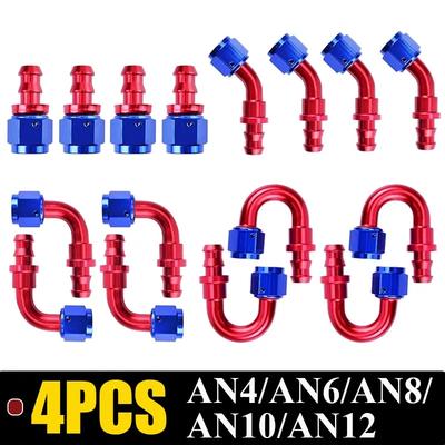 4Pcs Uuiversal 4AN 6AN 8AN 10AN 12AN Oil Fuel Cooler Push-On Hose Fittings 0 45 90 180 Degree Push Lock Rubber Tube End Adapter