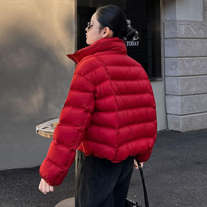 Ribs stand-up neck down jacket women's short style, winter fashion scissors style warm bread jacket tide