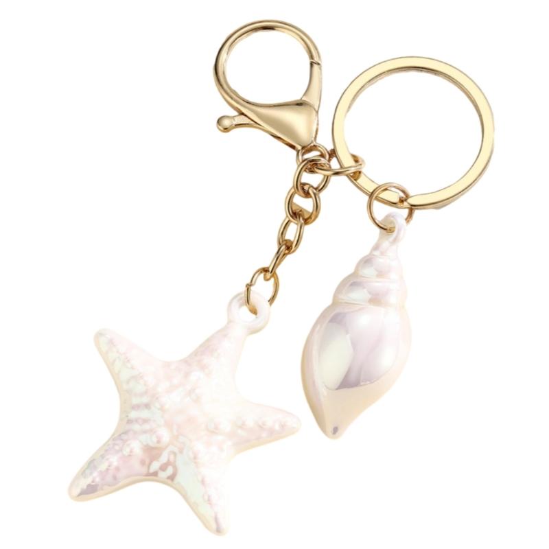 Unique Acrylic Shell Keychain Simulation Conch Starfish Pendant Key Ring Handmade Bag Accessory for Women and Girls