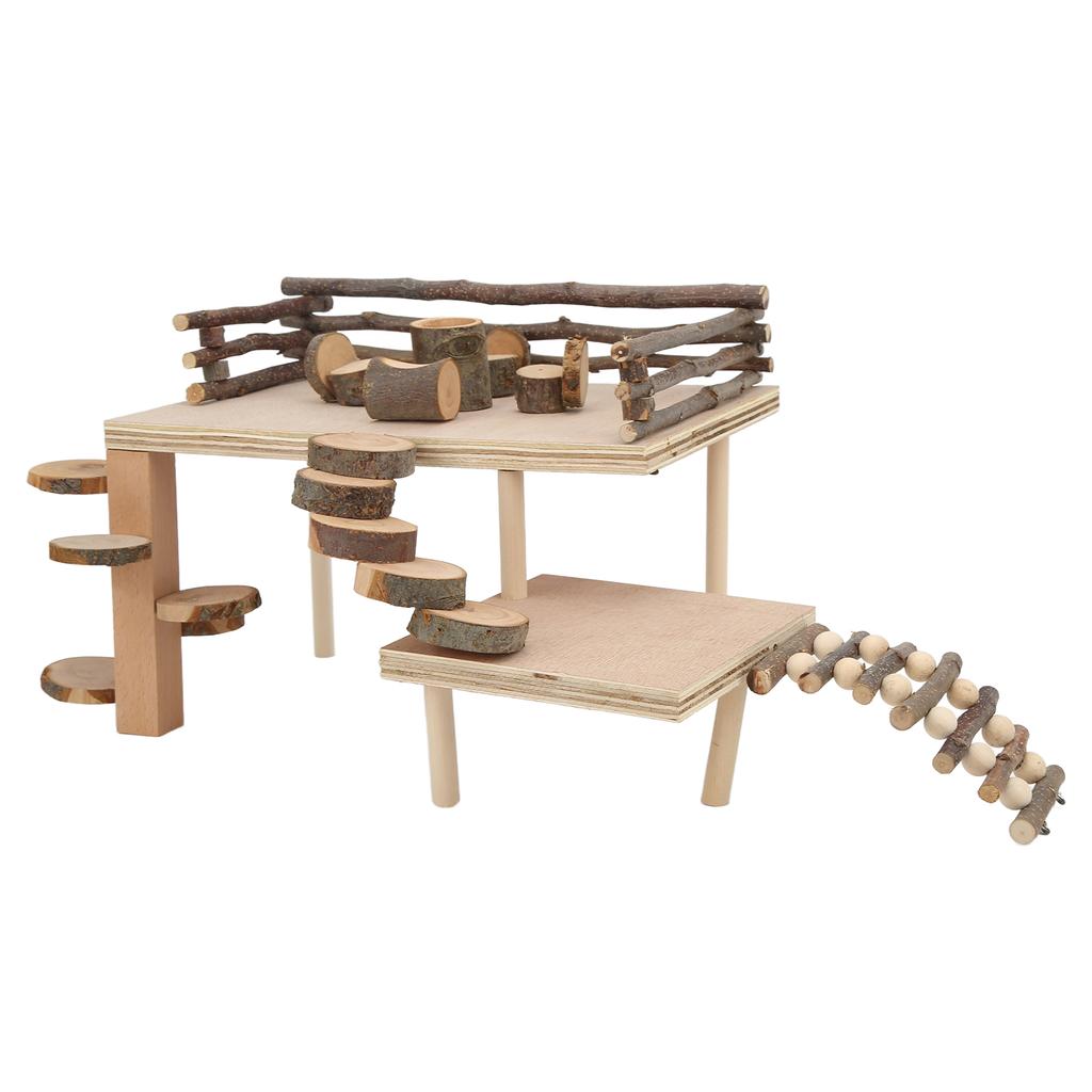 Hamster Natural Wood Playground Set Hamster Living Climbing System for Small Pets