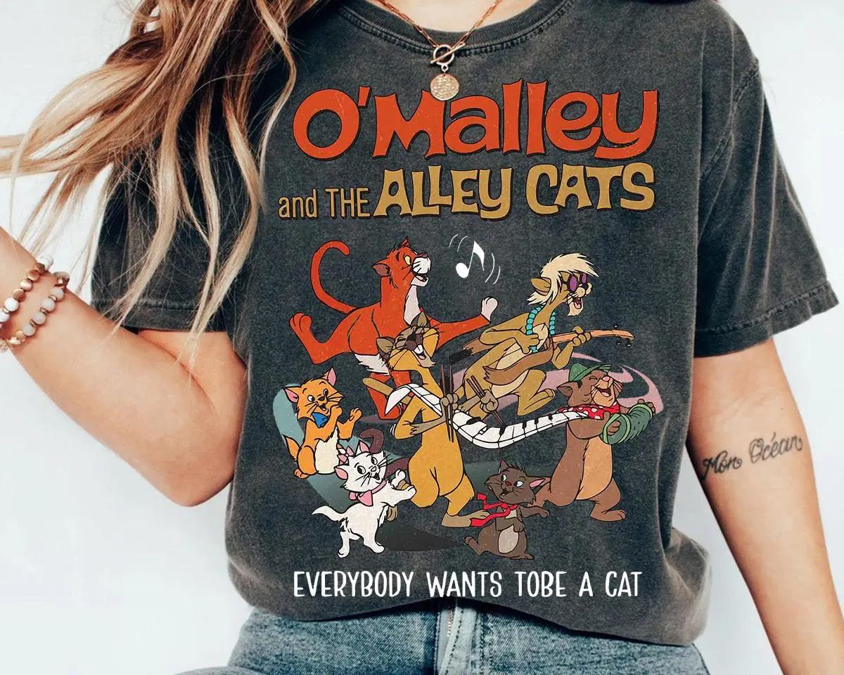 Retro The Aristocats OMalley The Alley Cats Everybody Wants To Be A Cat Shirt Cat Tee World 2025 Trip Women Comfortabale S