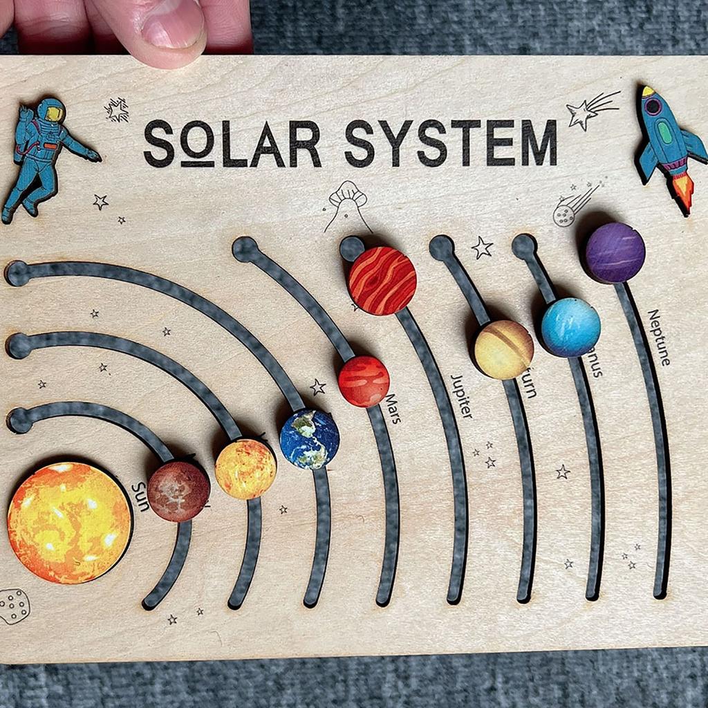Solar System Planets Wooden Puzzle Personalized Baby Gift Tabletop Educational Wooden Toddler Toy