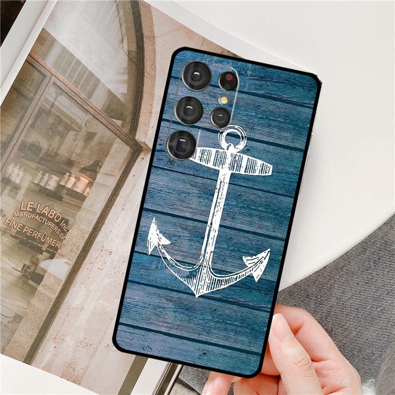 Stripes Anchor Boat Ship Phone Case For Samsung Galaxy S24 Ultra S9 S10 S20 S21 S22 S23 Plus S24 FE S25 Ultra Cover