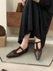 2025 autumn new French retro pointed head shallow mouth single shoes women's versatile low-heeled T-buckle with Mary Jane shoes