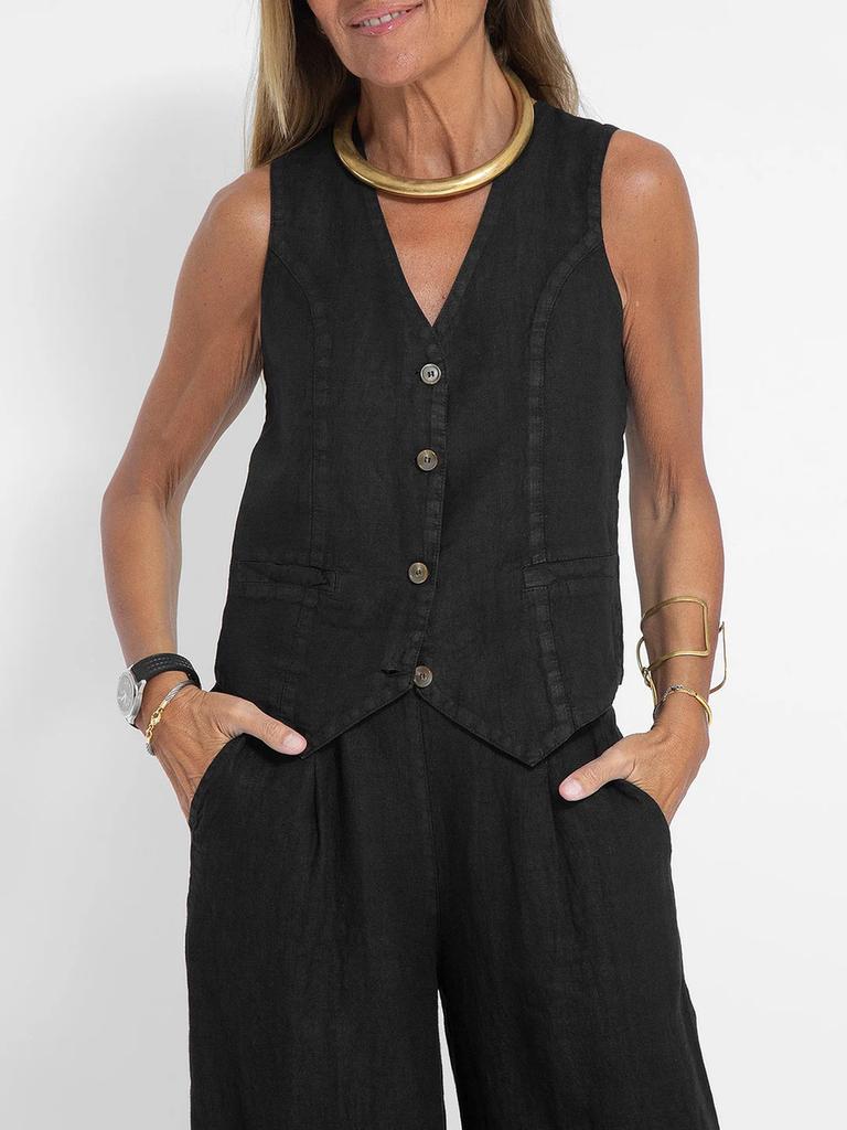 Hot Selling New Fashion Vest Long Pants Patchwork Cotton Linen Casual Set