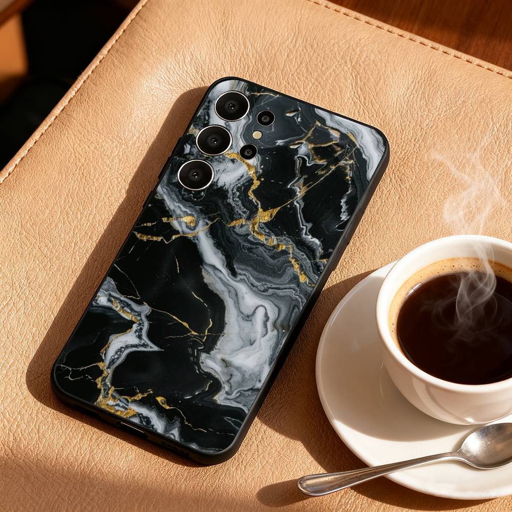 Schwarzes Gold Marmormuster Handyhülle Für Samsung S26,S25,S24,S21,S22,S23,S30,Ultra,S20,FE,Lite,10,9,Schwarzes Cover