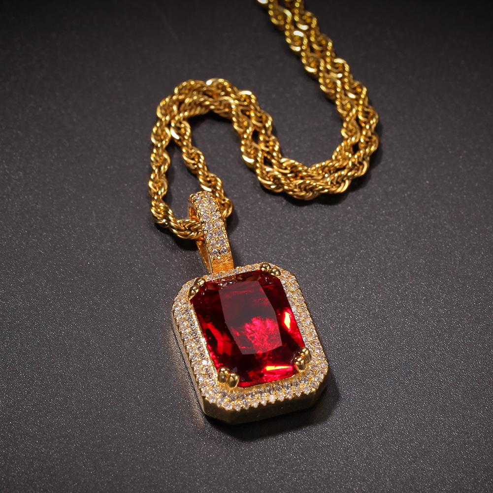 Hip Hop Trendy Brand Colorful Square Solid Retro Pendant Necklace Personalized Diamond Ins Style New Product