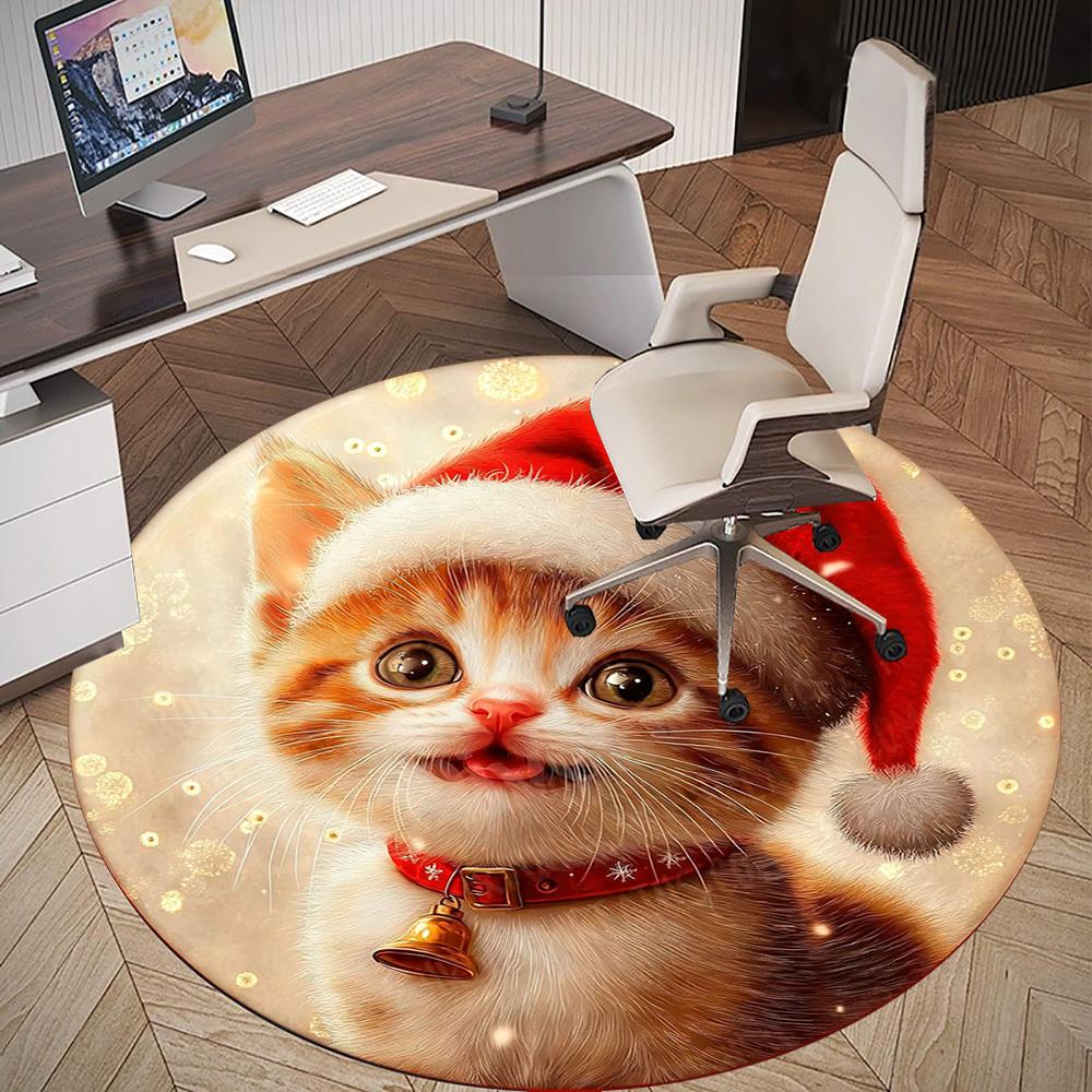 1PC cat Christmas Office Round Area Rug, Under Office Chairs Bedroom Living Room Home Decor,Carpet for Office, -1110190
