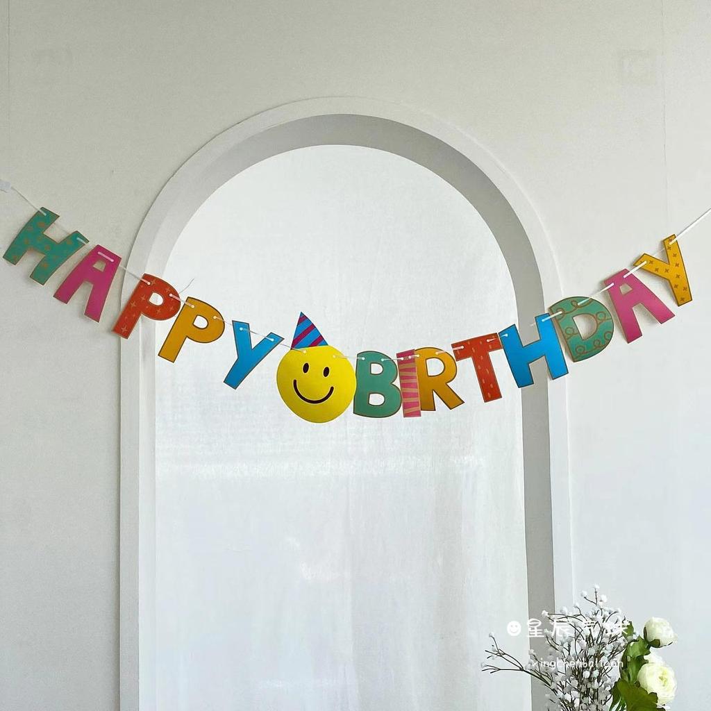 Smiley Face Cartoon Birthday Banner, 1st Birthday Party Decoration for Kids