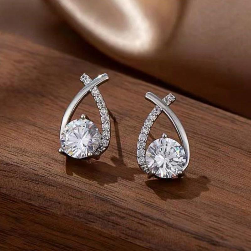 

1 пара Модные серьги-пусеты с перекрещенным лабрадоритом и стразами, Подходят для повседневной носки женщинами one-size серебряный