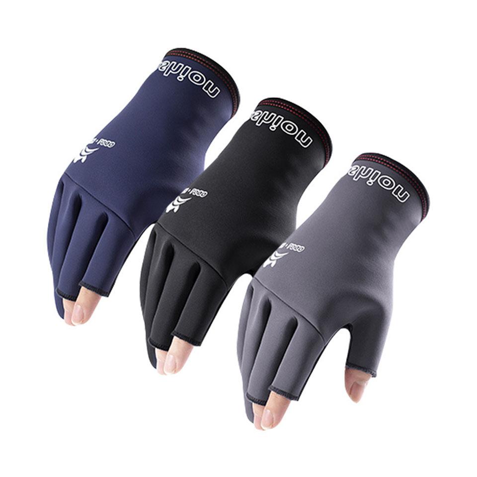1Pair Winter Fishing Gloves Waterproof Windproof Anti-Slip Fleece Lined Three Fingers Omitted for Outdoor Climbing