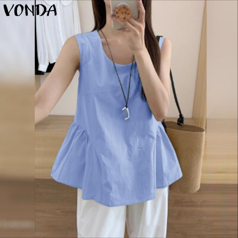 VONDA Women Summer Sleeveless Solid Color Casual Tank Tops