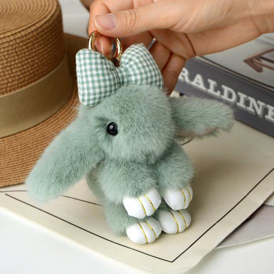 Plush Bunny Keychain Furry Faux Fur Rabbit Pendant Key Chain Soft Animal Keyring Accessory for Women Purse Backpack Decor