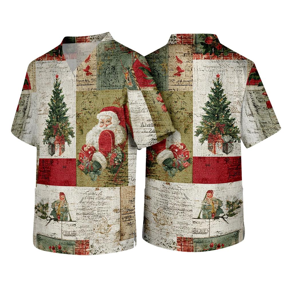 Men's Christmas Themed Caregiver Uniform for Holiday Work Apparel