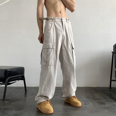 Pantalones Cargo de algodón para hombre, ropa de calle informal europea, Pantalones rectos con bolsillos de Hip-hop, pantalones de pierna ancha a la moda