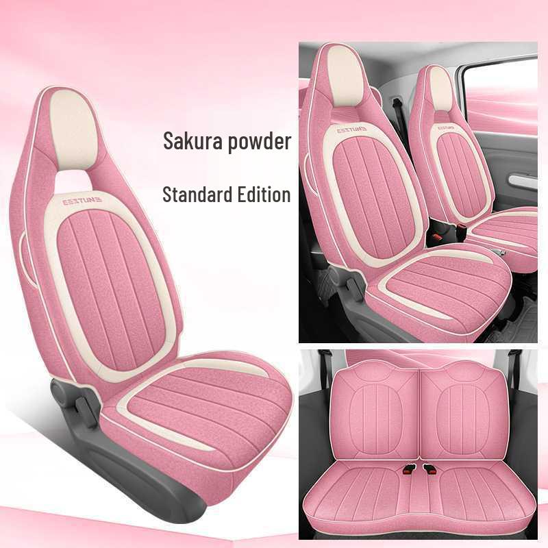 Universal Cartoon Car Seat Cushion, Breathable Linen Fabric, Full Coverage, All-Season Comfort Little Horse Specific Four-Seater Full Coverage