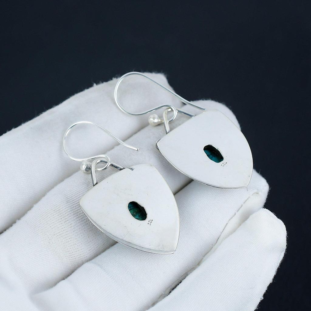 Natürliche Türkis Edelstein Ohrringe, 925 Sterling Silber Ohrringe, Handgemachte Boho Silber Schmuck Ohrhänger, Verlobungsgeschenk