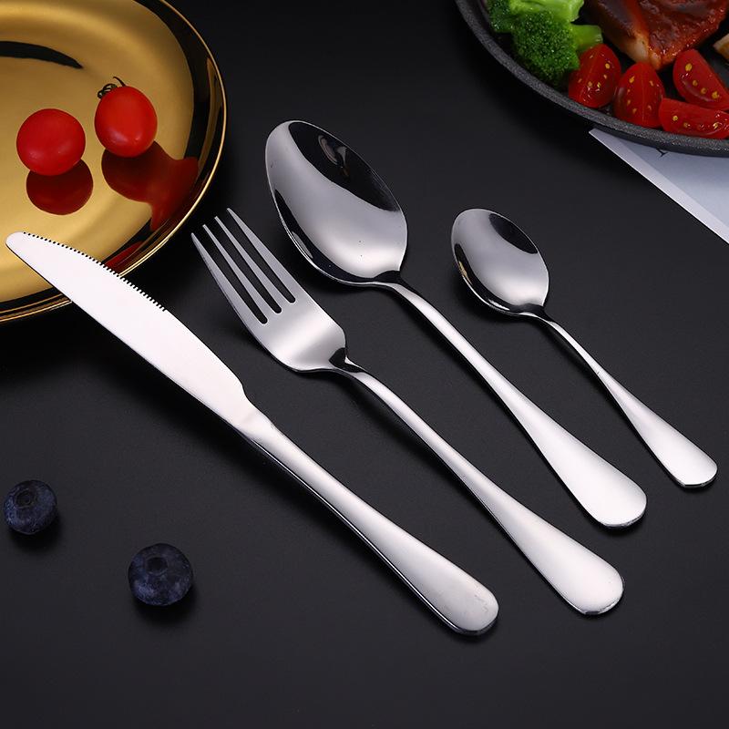 Stainless steel tableware, knives and forks, spoons, western food steak knives and forks, household thickened pointed spoons, round spoons, supplies