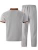 Men's Plaid Color Block Stand Collar Suit - Short Sleeve Shirt and Long Pants Set