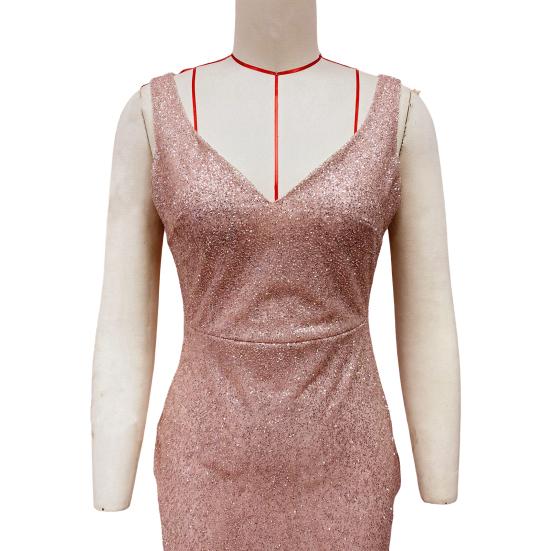 Women Evening Dress Deep V Neck Split Hem Sequin Skinny Fishtail Hem Back Zipper Closure Sleeveless Prom Cocktail Party Dress Floor Length Ball Gown