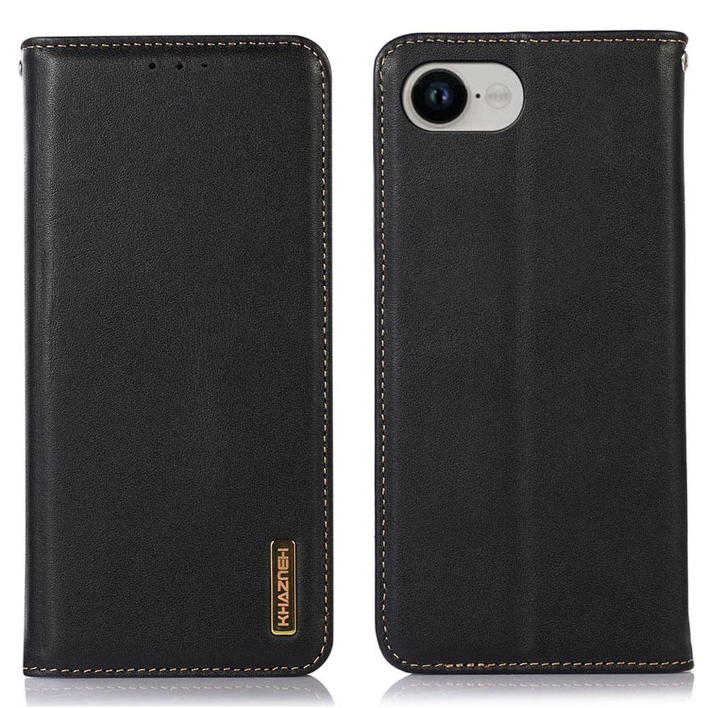 KHAZNEH For iPhone 16e Case Wallet Genuine Cow Leather Phone Cover Nappa Texture