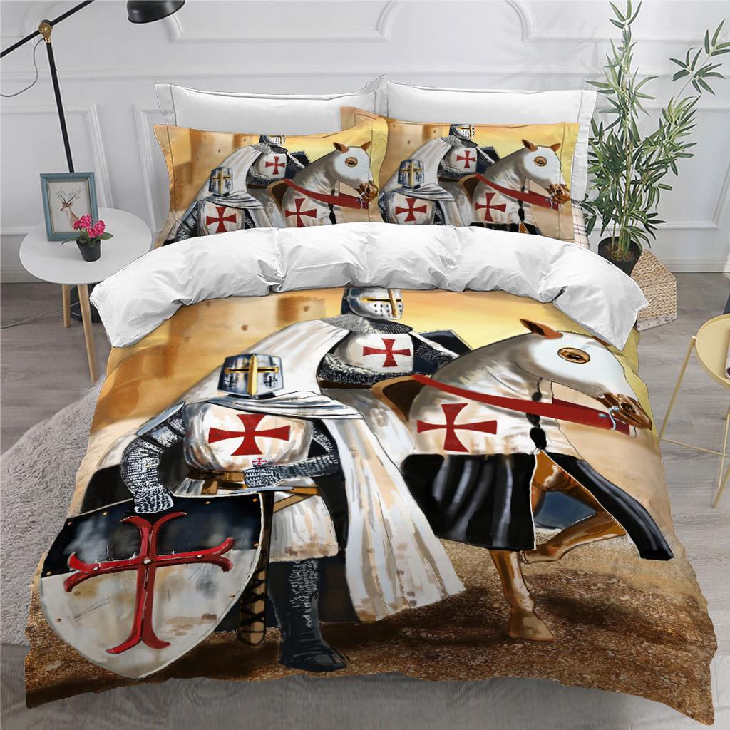 European Knight Retro 3D Digital Printing Three-Piece Set Can Be Customized Grinding Quilt Cover Pillowcase