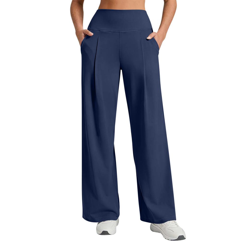 Women's Casual Wide Leg Pants Elastic Waistband with Pockets Soft Comfortable Fit Suitable for Daily Wear and Light Exercise