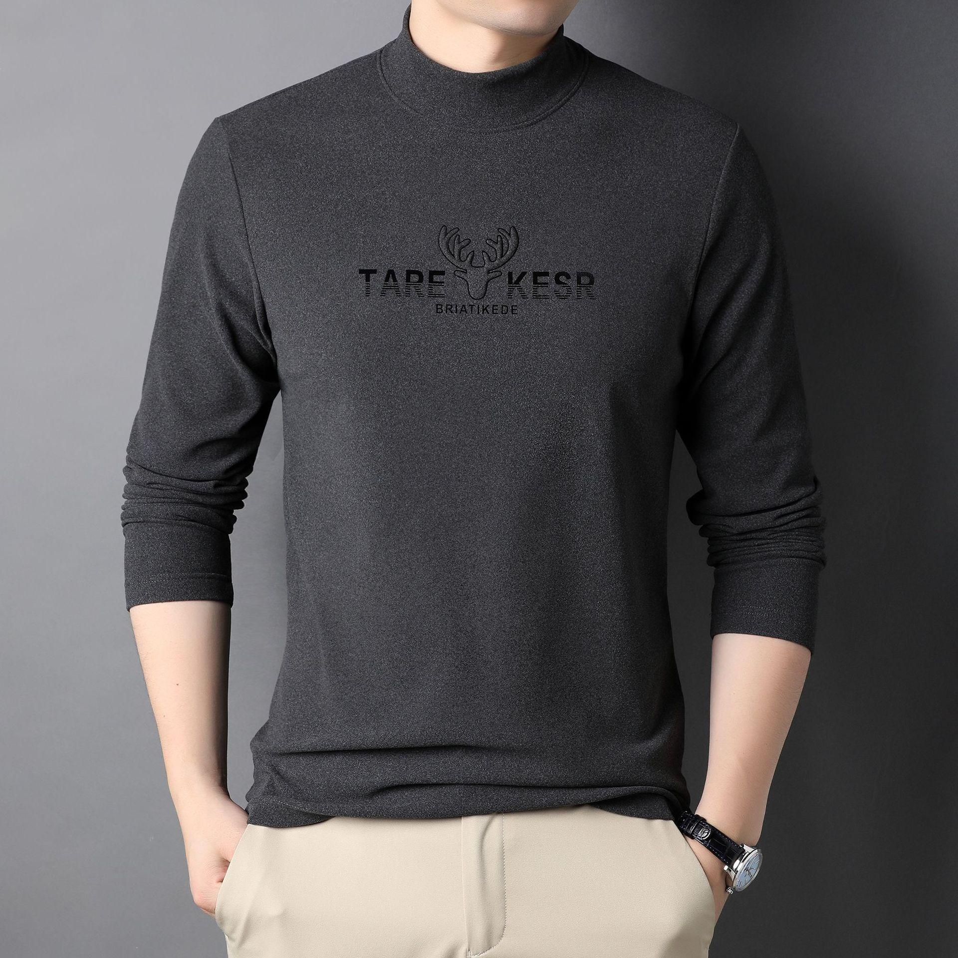 Осень и Зима Немецкий Вельвет Водолазка Футболка Мужская Мода Простой Однотонный Мужской — фото 4