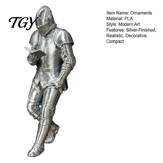 Armored Knight Bookend for Library Medieval Bookshelf Decor, Silver-Finished Statue, Fantasy Home Silver Ornament Mantel Office Desktop Ornament,