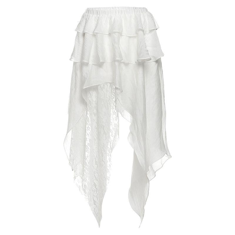 

# Sisjuly# Niche Design Lace Floral Tassel Layered Irregular Double Purpose High Waist Tube Top Women Summer White L