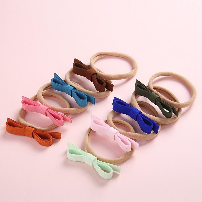 Newborn Infant Toddler Nylon Hair Tie Leather Bow Hairbands Baby Girl Headbands and Rubber Band Bows Hair Accessories