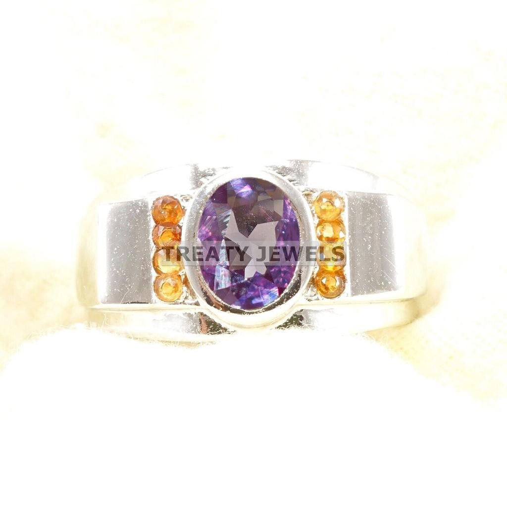 Alexandrite Oval Cut Gemstone With 925 Sterling Silver Ring For Men's #A643 JL375656944132