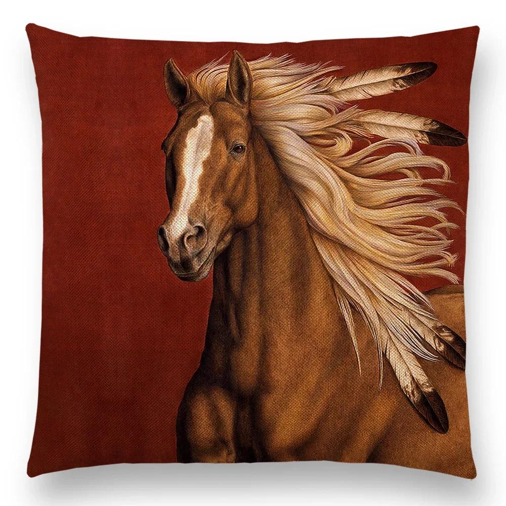 Horse Oil Painting Pillow Case Home Decor Vintage Cushion Cover for Sofa Car Linen Pillow Cover Home Decorative Drop Shipping