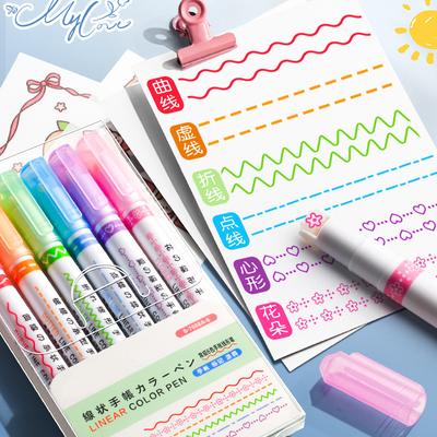 6Pcs/Set Art Drawing Doodling Stationery Flower Line Shape Highlighter Pen School Workspace Supplies Roller Tip Curve Liner Marker