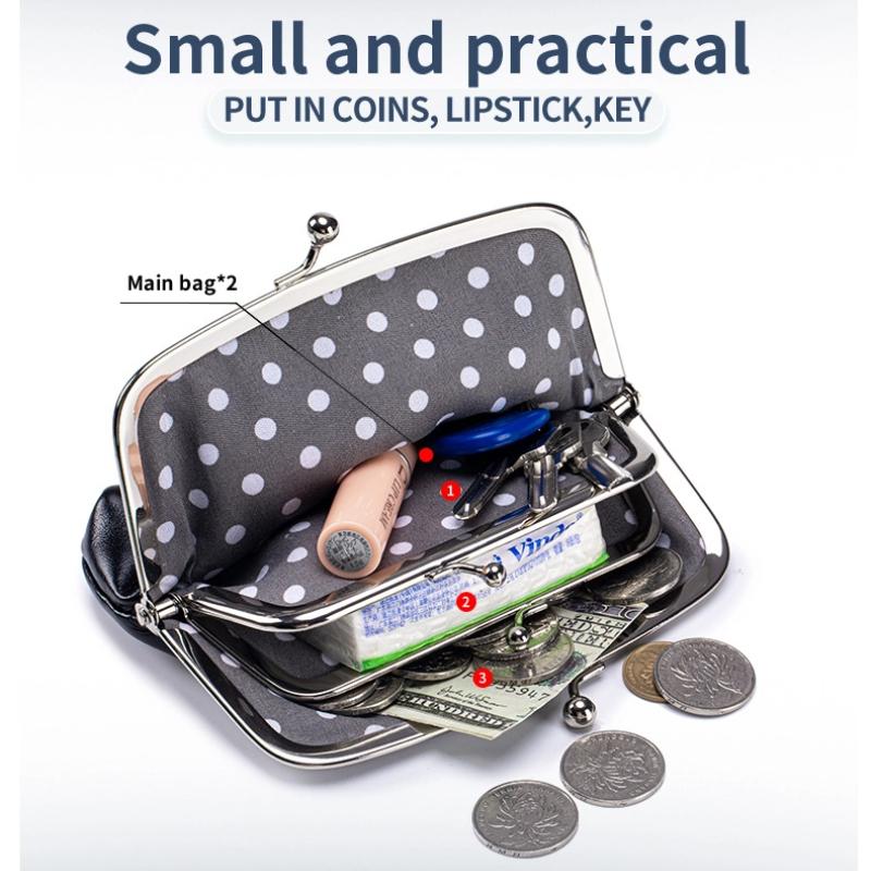 New Vintage Coin Purse Women's Top Layer Cowhide Versatile Double Clamp Storage Bag Gold Clip Bag