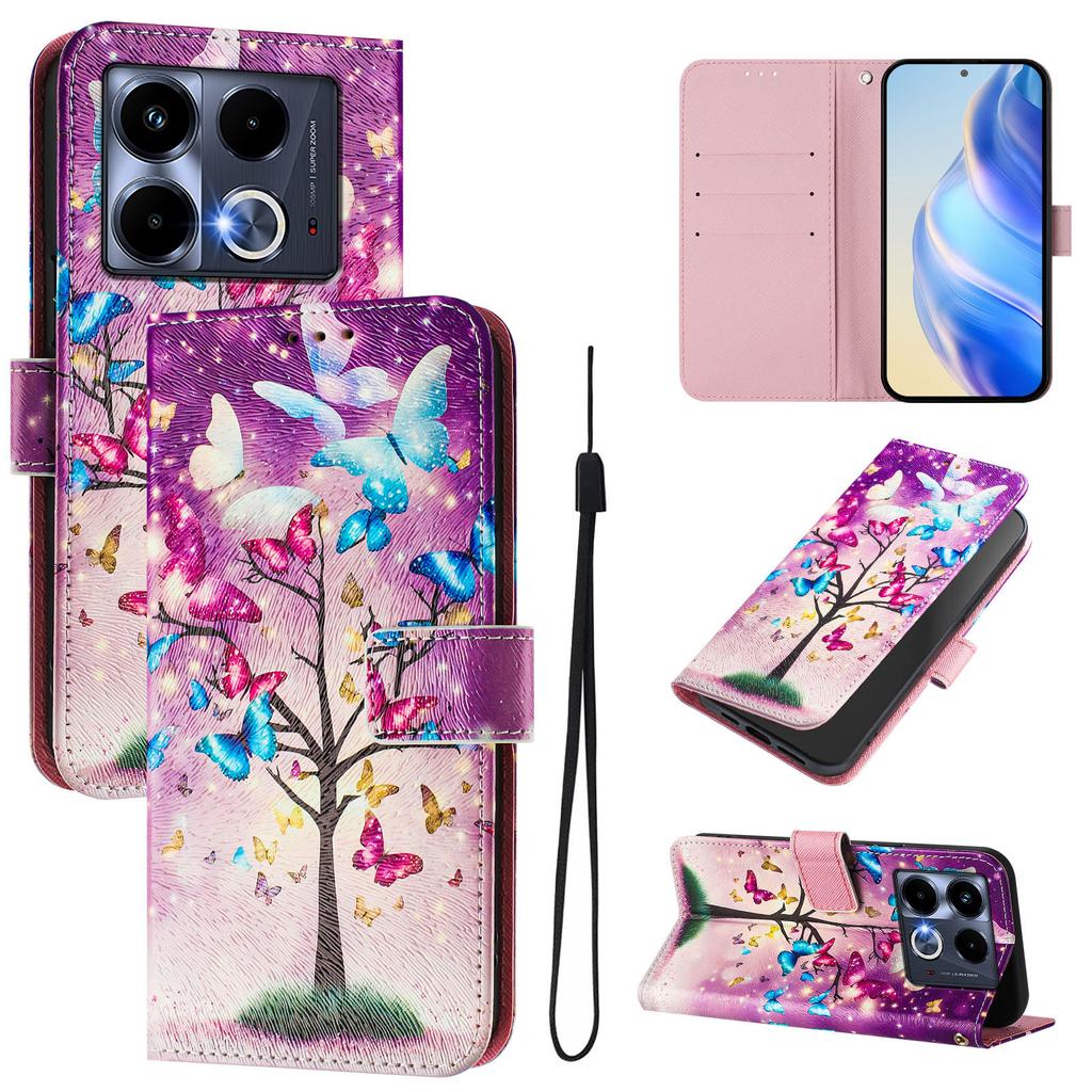 Butterfly Tree Luxury Painted Leather Case Wallet Book Style Cover for Infinix Smart 4 X653,Hot 9 Play,Hot 10 Play,Smart 6,X680,HOT 8,X650,HOT 40...