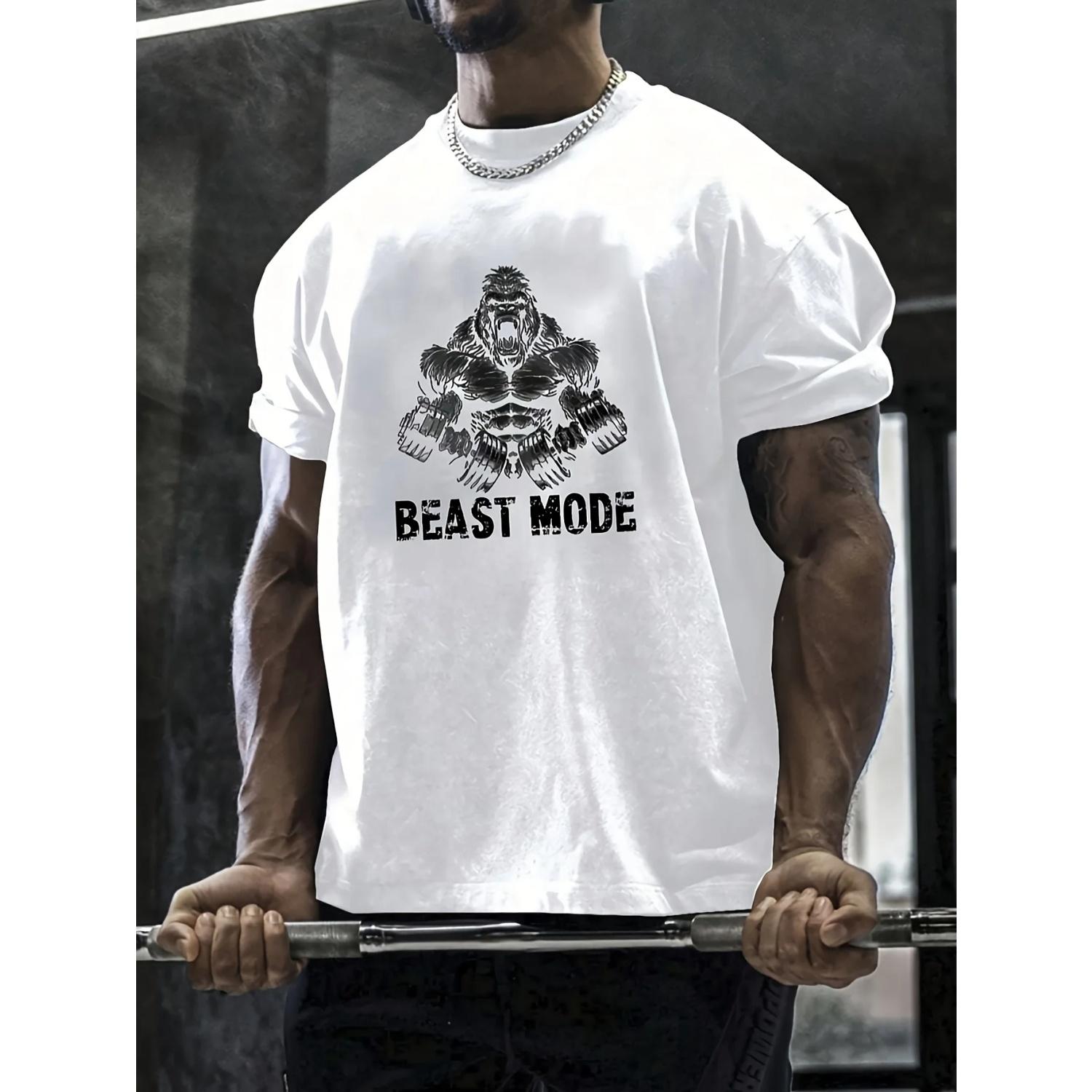 Gorilla Men Cotton TShirt Gym Workout Muscle Beast Mode Black White Graphic Tee Athletic Casual Style S чёрный