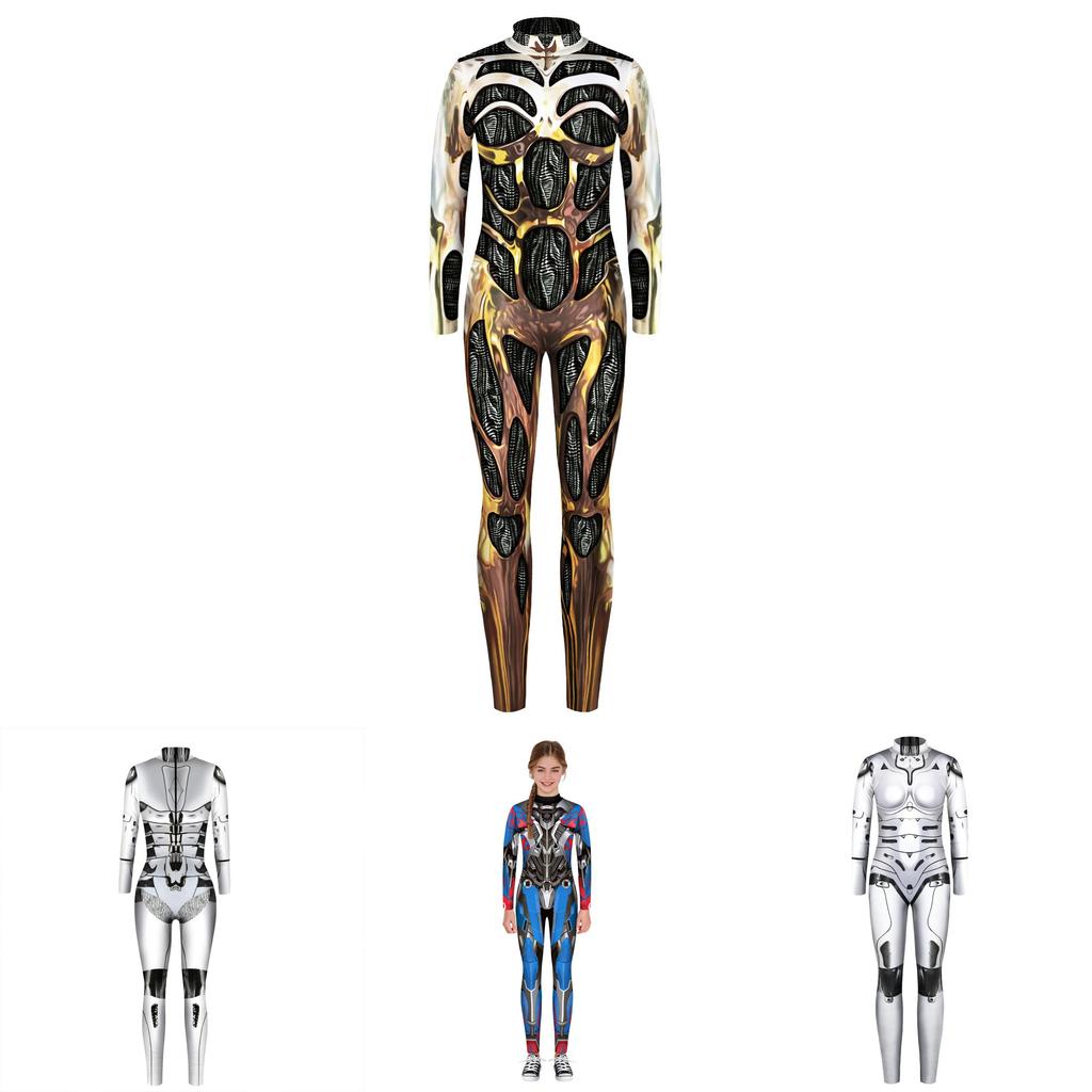 Sexy Robot Armor Print Halloween Cosplay Slim Fit Jumpsuit Bodysuit Costume