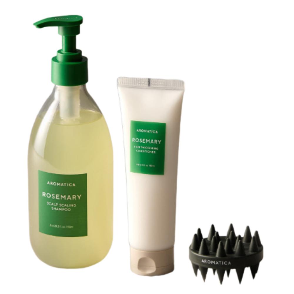 

AROMATICA Rosemary Scalp Scaling 3-Piece Set (Shampoo 750ml + Conditioner 180ml + Shampoo Brush) Ultimate Hair Loss Prevention & Scalp Care Kit