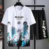 National Tide Clothing Men's Spring and Summer Thin Tie-dye Short-sleeved National Style Landscape Painting Round Neck Casual Suit